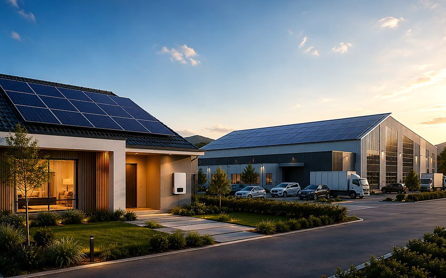 Instalação de painéis solares em telhado residencial