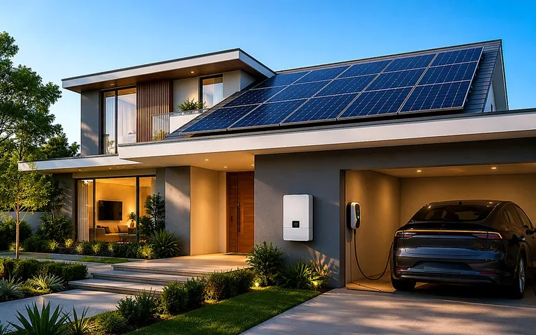 Casa moderna com sistema fotovoltaico instalado